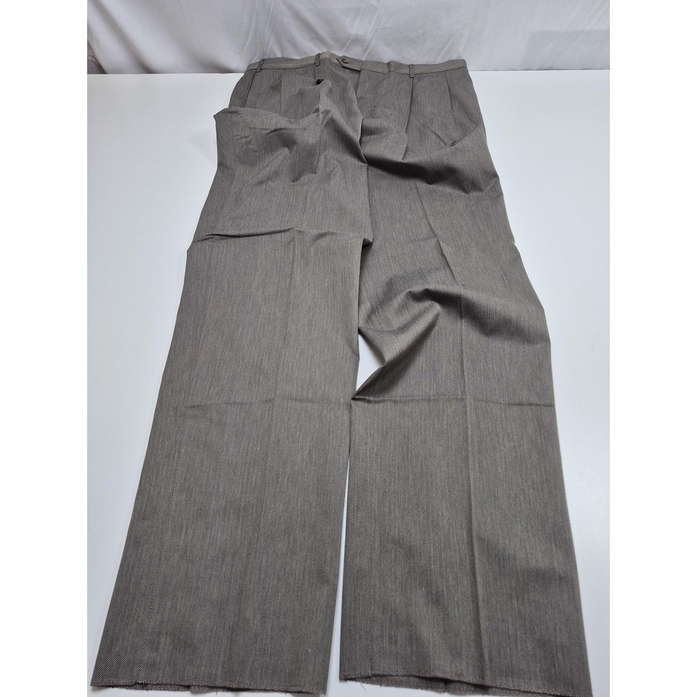 Majer Ramsgate Pants Mens 42x36 Brown Cotton Herringbone Pleated USA Unhemmed